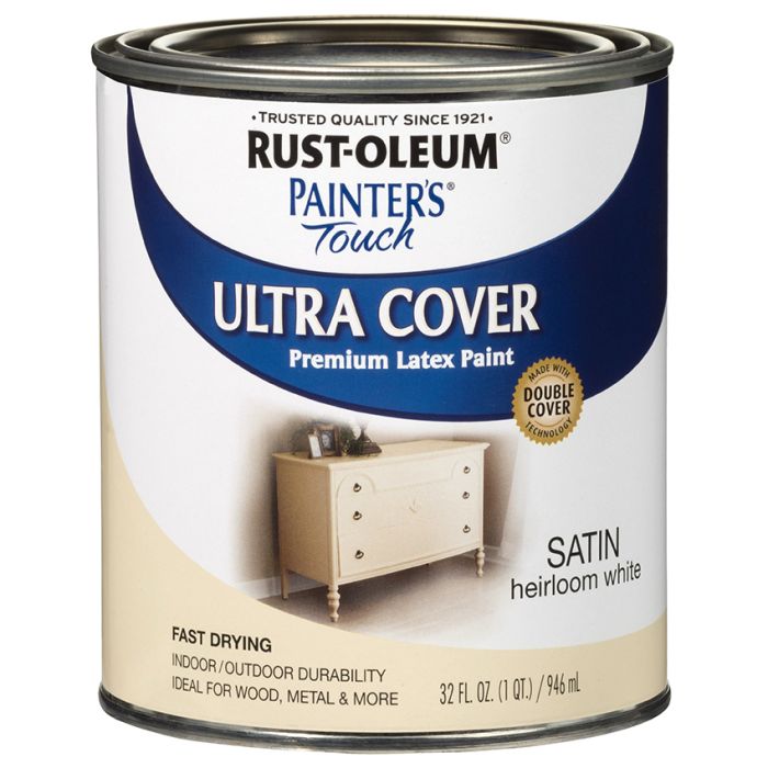 1 Qt Rust-Oleum 240285 Heirloom White Painter's Touch 2X Ultra Cover Premium Latex Paint, Satin