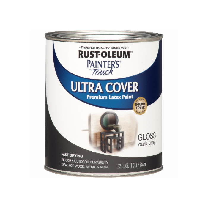 1 Qt Rust-Oleum 1986502 Dark Gray Painter's Touch 2X Ultra Cover Premium Latex Paint