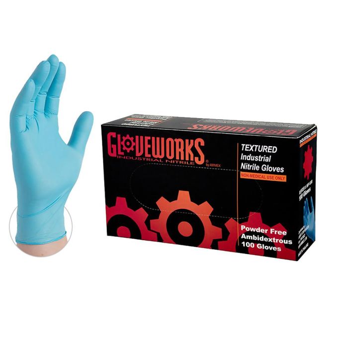 Small Ammex INPF42100 Blue Gloveworks Nitrile Industrial Latex Free Disposable Gloves, 5-Mil, 100-Pack