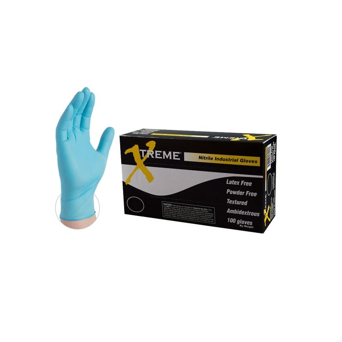 Large Ammex INPF46100 Blue Gloveworks Nitrile Industrial Latex Free Disposable Gloves, 5-Mil, 100-Pack