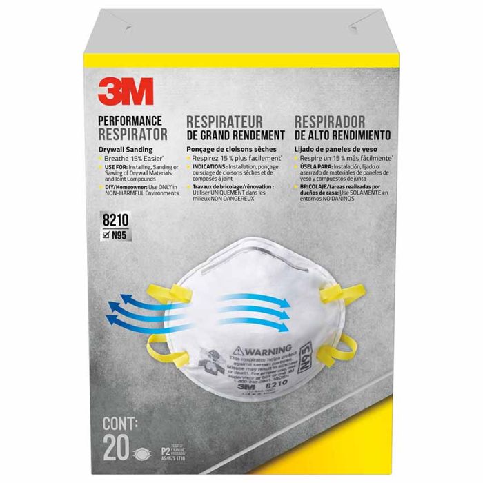 3M 8210D20-DC 3M Drywall Sanding N95 Particulate Respirator, 20-Pack