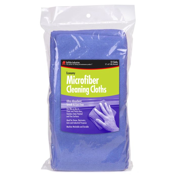 12" x 16" Buffalo 65100 Blue Buffalo Economy Microfiber Cleaning Cloth, 12-Pack