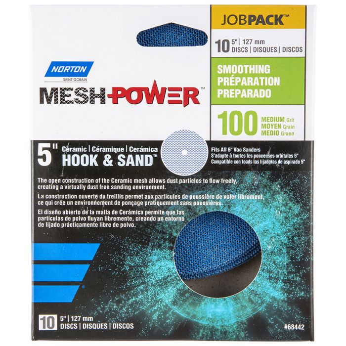 5" Norton 68442 MeshPower Powerful Dust Extraction Sanding Disc, 10-Pack, 100-Grit