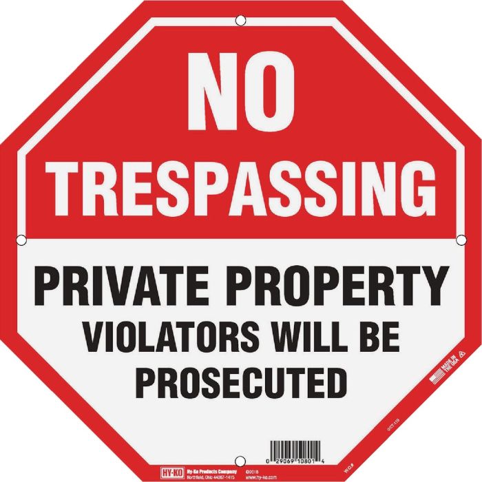 Hy-Ko 12x12 No Trespassing Sign