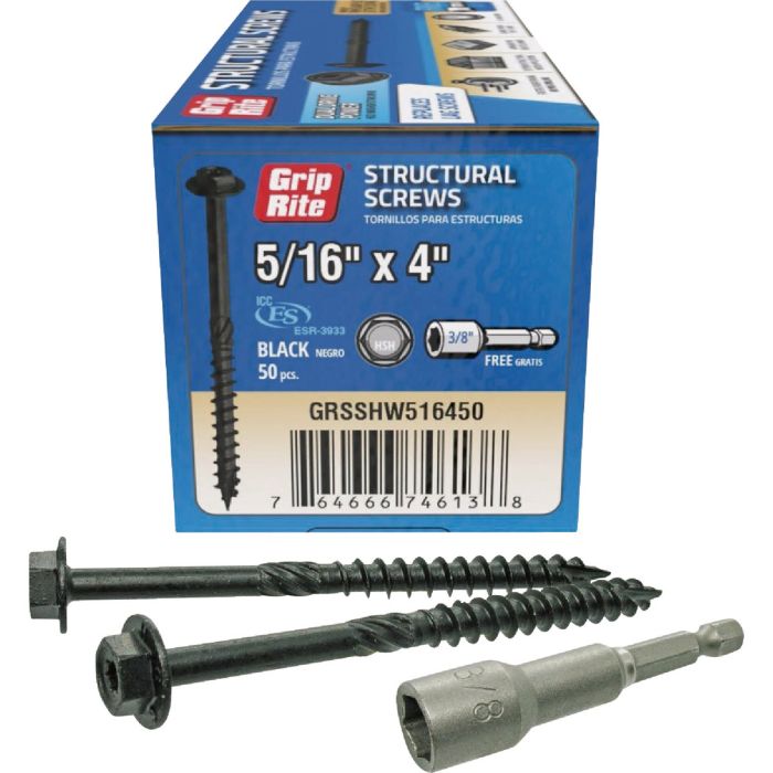 Grip-Rite PrimeGuard Plus 5/16 In. x 4 In. Hex Washer Head Structural Screw (50-Count)