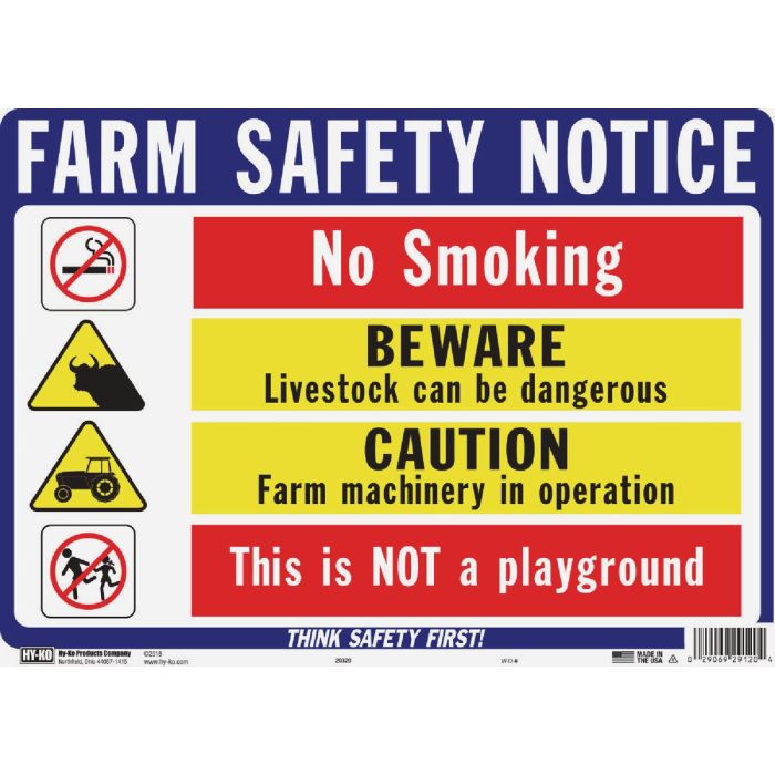 Hy-Ko Farm Safety Notice Sign