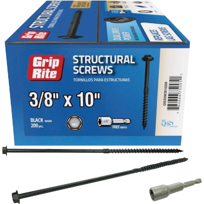 Grip-Rite PrimeGuard Plus 3/8 In. x 10 In. Hex Washer Head Structural Screw (20-Count)