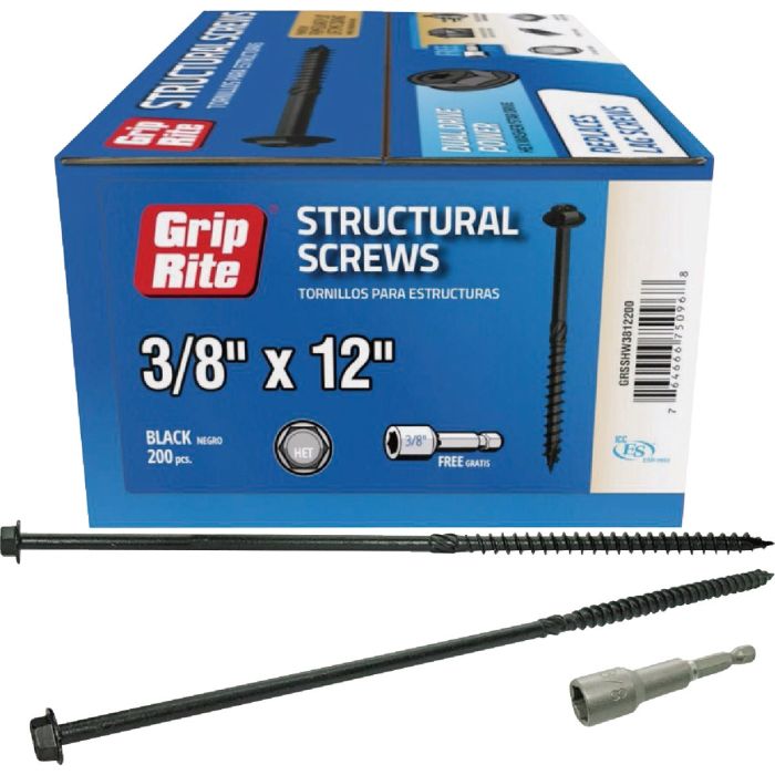 Grip-Rite PrimeGuard Plus 3/8 In. x 12 In. Hex Washer Head Structural Screw (20-Count)