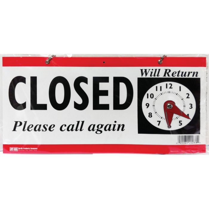 Hy-Ko Plastic Sign, Open/Closed Clock