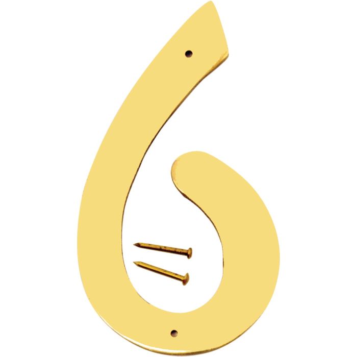 Hy-Ko 4 In. Polished Brass House Number Six