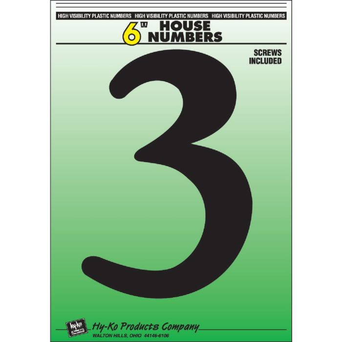 Hy-Ko 6 In. Black Gloss House Number Three