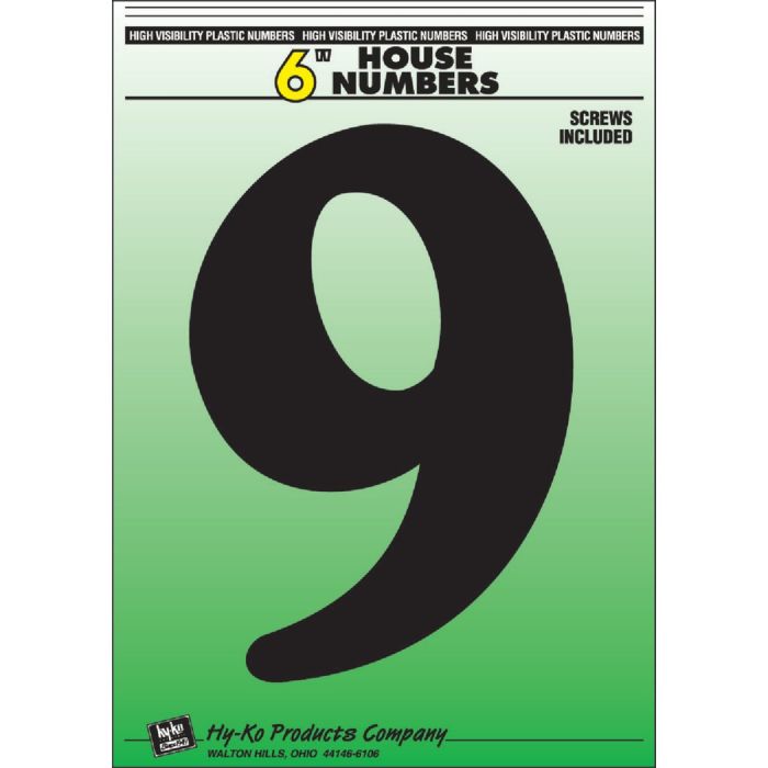 Hy-Ko 6 In. Black Gloss House Number Nine