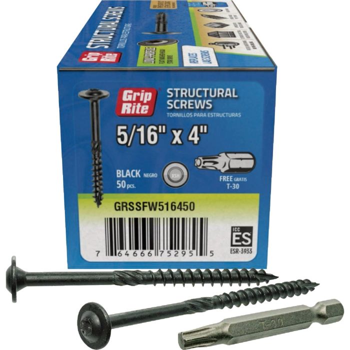 Grip-Rite PrimeGuard Plus 5/16 In. x 4 In. Flat Washer Head Structure Screw (50-Count)