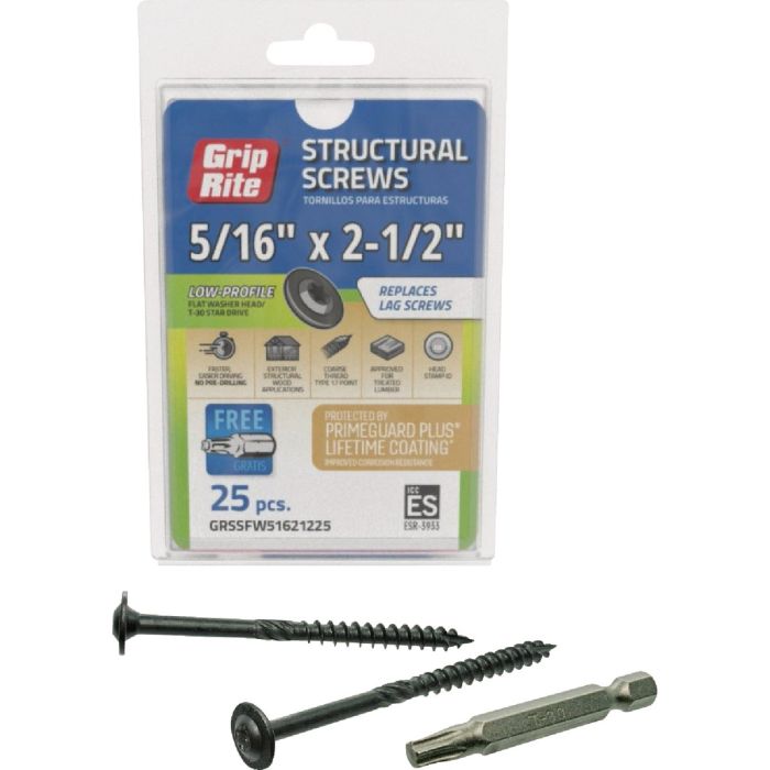 Grip-Rite PrimeGuard Plus 5/16 In. x 2.5 In. Flat Washer Head Structure Screw (25-Count)