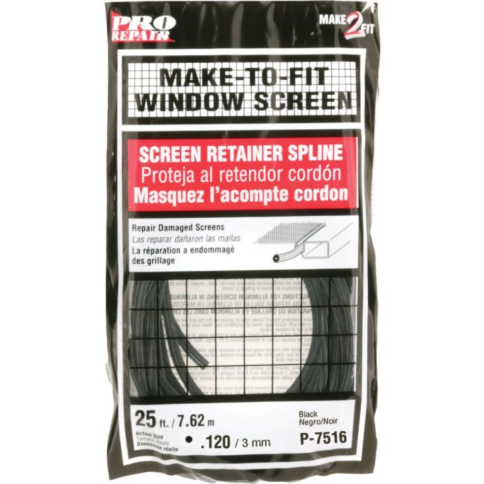 Prime-Line 0.120 In. Dia. x 25 Ft. L. Black Vinyl Screen Retainer Spline