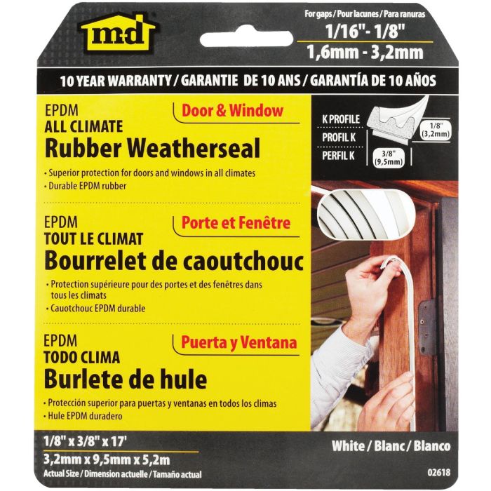 M-D Brown 17 Ft. x 3/8 In. Extreme Temp Small Gap Rubber Weatherstrip, White