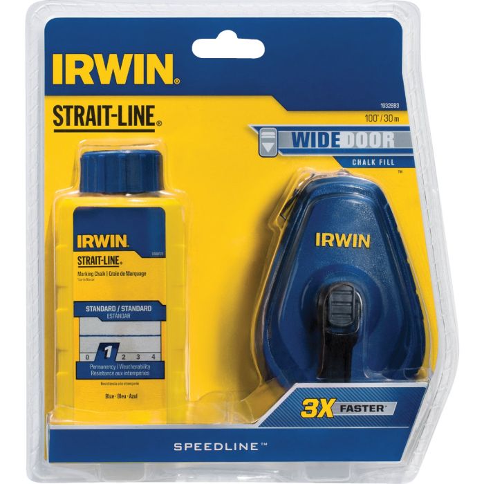 Irwin STRAIT-LINE Speed-Line 100 Ft. Chalk Line Reel and Chalk, Blue