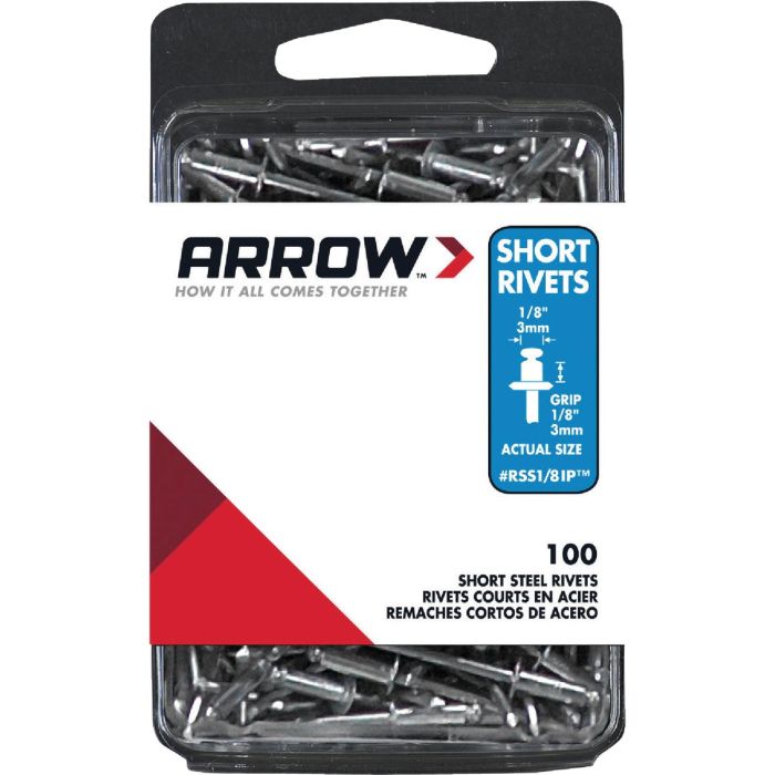 100pk 1/8" Short Steel Rivet