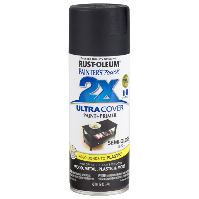 Rust-Oleum Painter's Touch 2X Ultra Cover 12 Oz. Semi-Gloss Paint + Primer Spray Paint, Black