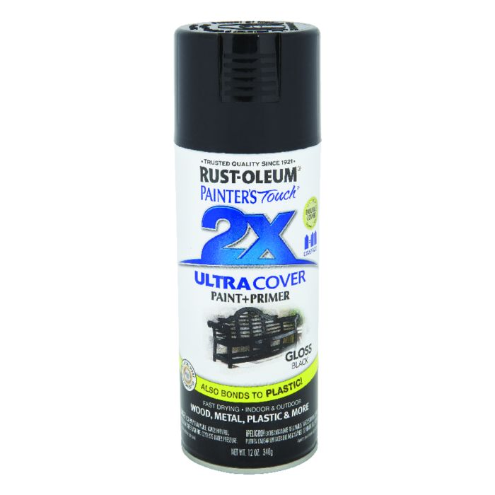 Rust-Oleum Painter's Touch 2X Ultra Cover 12 Oz. Gloss Paint + Primer Spray Paint, Black