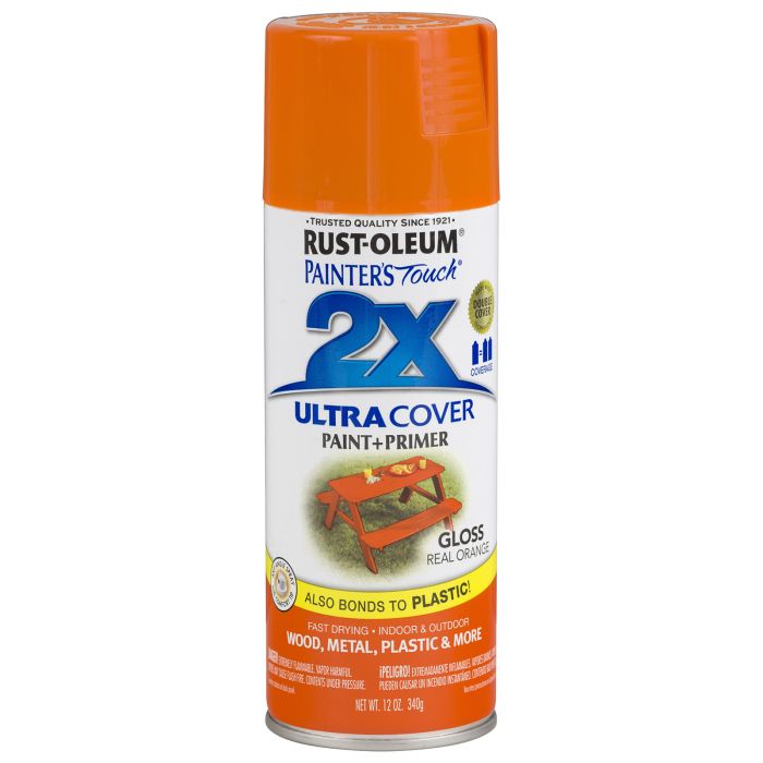 Rust-Oleum Painter's Touch 2X Ultra Cover 12 Oz. Gloss Paint + Primer Spray Paint, Real Orange