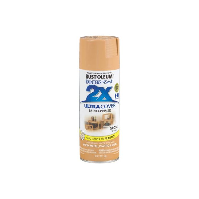 Rust-Oleum Painter's Touch 2X Ultra Cover 12 Oz. Gloss Paint + Primer Spray Paint, Khaki