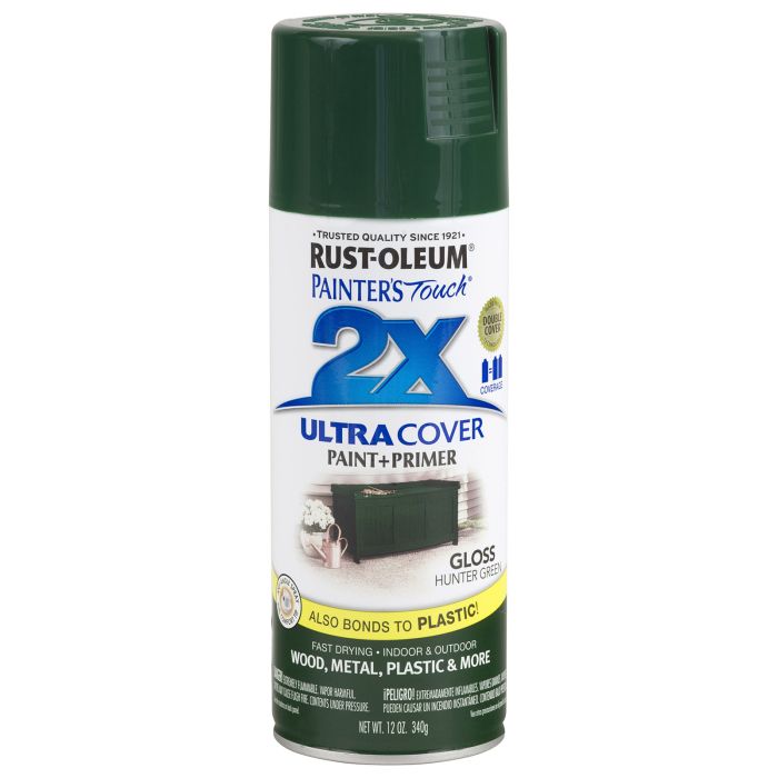 Rust-Oleum Painter's Touch 2X Ultra Cover 12 Oz. Gloss Paint + Primer Spray Paint, Hunter Green