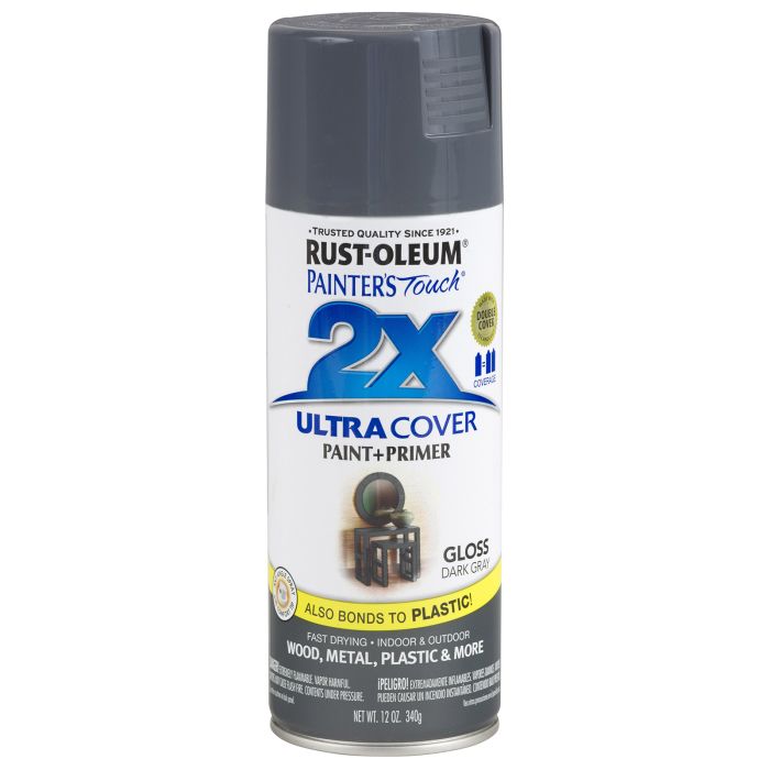 Rust-Oleum Painter's Touch 2X Ultra Cover 12 Oz. Gloss Paint + Primer Spray Paint, Dark Gray