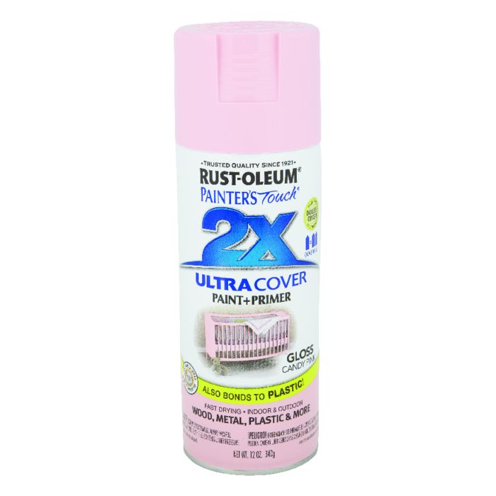 Rust-Oleum Painter's Touch 2X Ultra Cover 12 Oz. Gloss Paint + Primer Spray Paint, Candy Pink