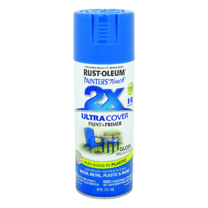 Rust-Oleum Painter's Touch 2X Ultra Cover 12 Oz. Gloss Paint + Primer Spray Paint, Brilliant Blue