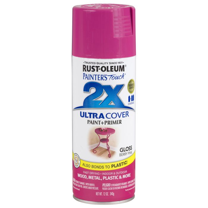 Rust-Oleum Painter's Touch 2X Ultra Cover 12 Oz. Gloss Paint + Primer Spray Paint, Berry Pink