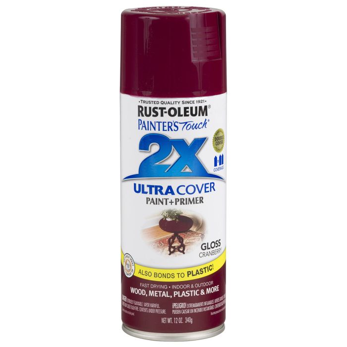 Rust-Oleum Painter's Touch 2X Ultra Cover 12 Oz. Gloss Paint + Primer Spray Paint, Cranberry