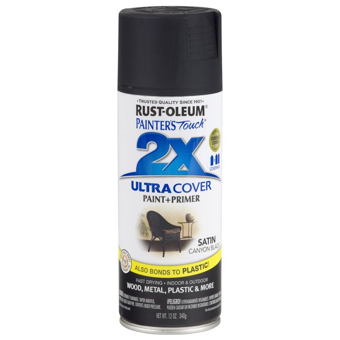 Rust-Oleum Painter's Touch 2X Ultra Cover 12 Oz. Satin Paint + Primer Spray Paint, Canyon Black