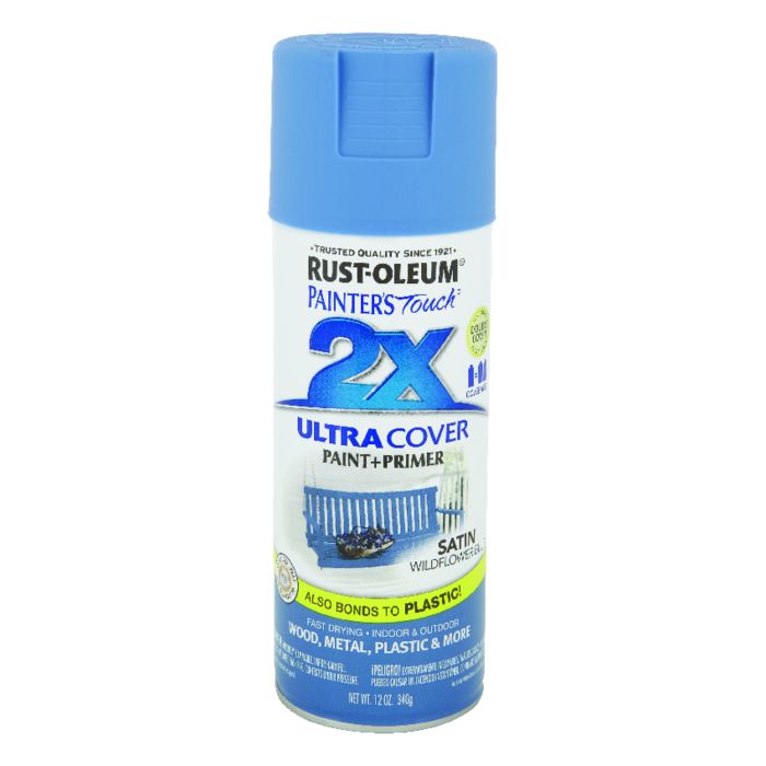 Rust-Oleum Painter's Touch 2X Ultra Cover 12 Oz. Satin Paint + Primer Spray Paint, Wildflower Blue