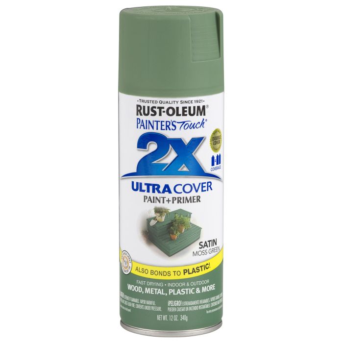 Rust-Oleum Painter's Touch 2X Ultra Cover 12 Oz. Satin Paint + Primer Spray Paint, Moss Green