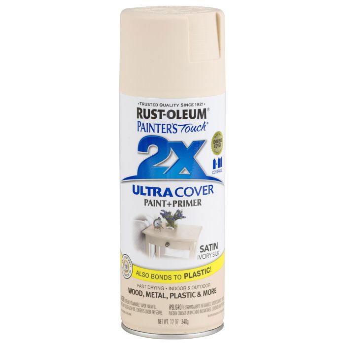 Rust-Oleum Painter's Touch 2X Ultra Cover 12 Oz. Satin Paint + Primer Spray Paint, Ivory Silk