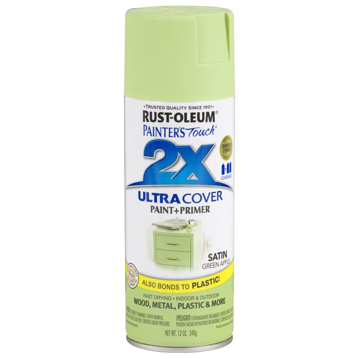 Rust-Oleum Painter's Touch 2X Ultra Cover 12 Oz. Satin Paint + Primer Spray Paint, Green Apple