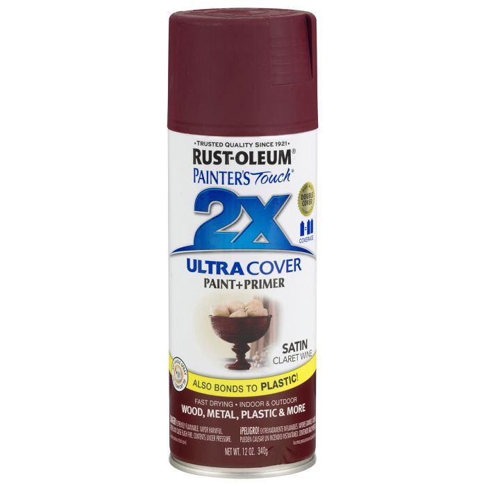 Rust-Oleum Painter's Touch 2X Ultra Cover 12 Oz. Satin Paint + Primer Spray Paint, Claret Wine