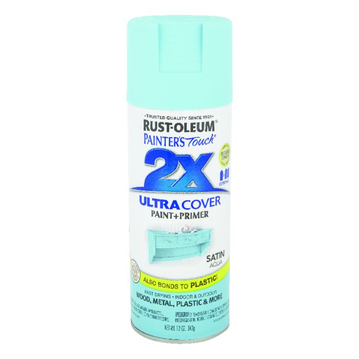 Rust-Oleum Painter's Touch 2X Ultra Cover 12 Oz. Satin Paint + Primer Spray Paint, Aqua