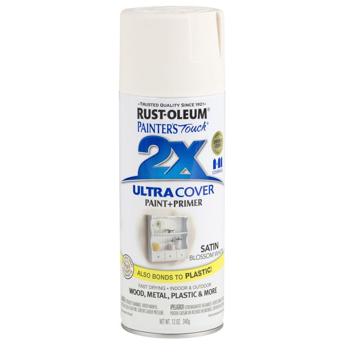 Rust-Oleum Painter's Touch 2X Ultra Cover 12 Oz. Satin Paint + Primer Spray Paint, Blossom White