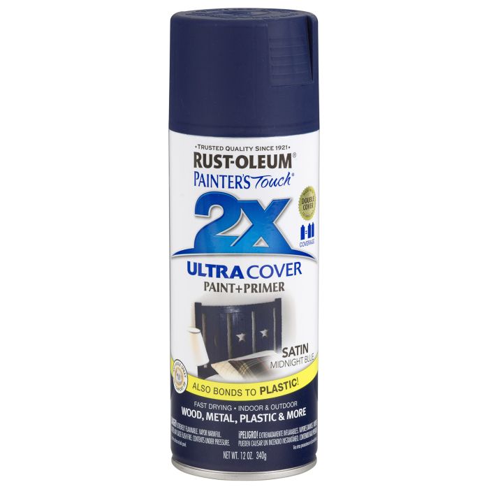 Rust-Oleum Painter's Touch 2X Ultra Cover 12 Oz. Satin Paint + Primer Spray Paint, Midnight Blue