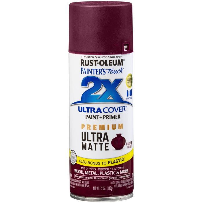 12 Oz Rust-Oleum 331189 Harvest Grape Painter's Touch 2X Ultra Cover Paint + Primer Spray Paint, Matte