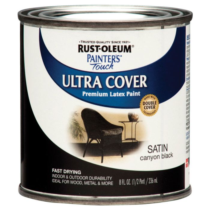 1/2 Pt Rust-Oleum 267249 Canyon Black Painter's Touch 2X Ultra Cover Premium Latex Paint, Satin