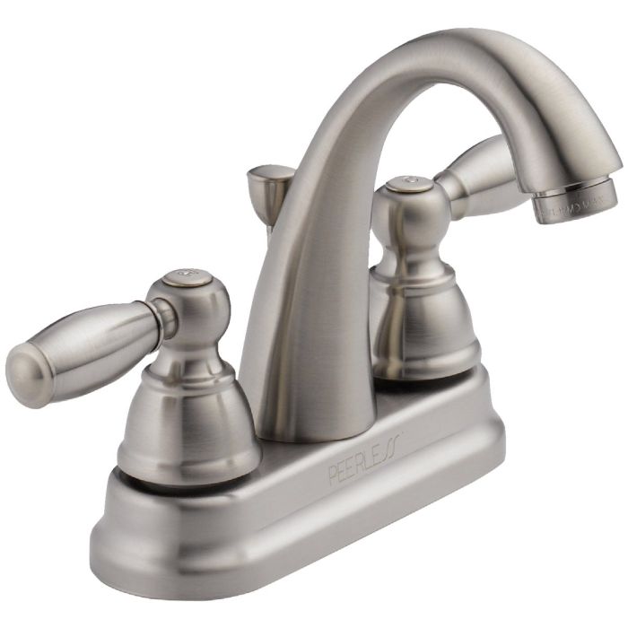 Peerless Claymore Brushed Nickel 2-Handle Lever 4 In. Centerset High Arc J Spout Bathroom Faucet with Pop-Up