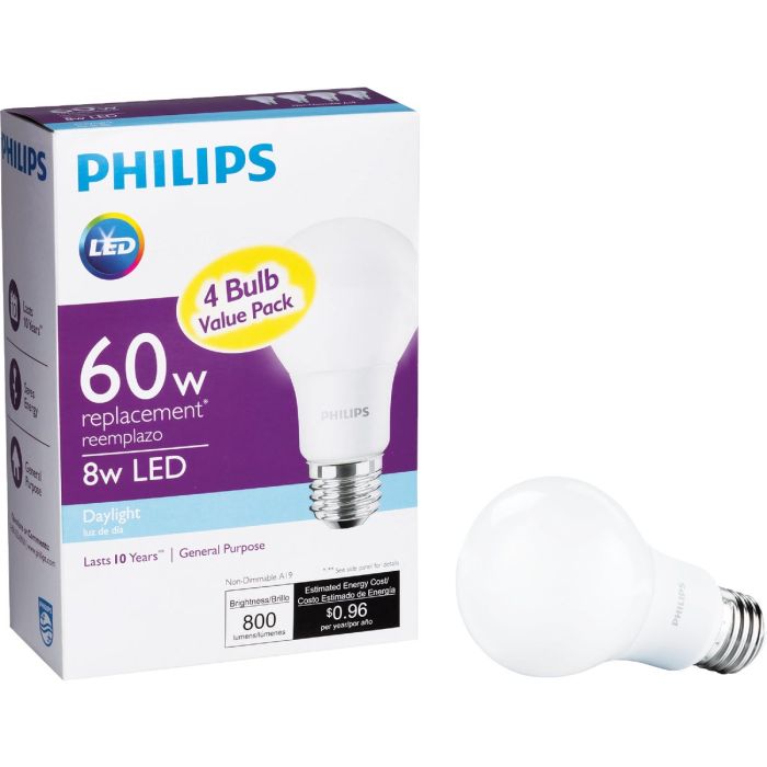 Philips 60W Equivalent Daylight A19 Medium LED Light Bulb (4-Pack)