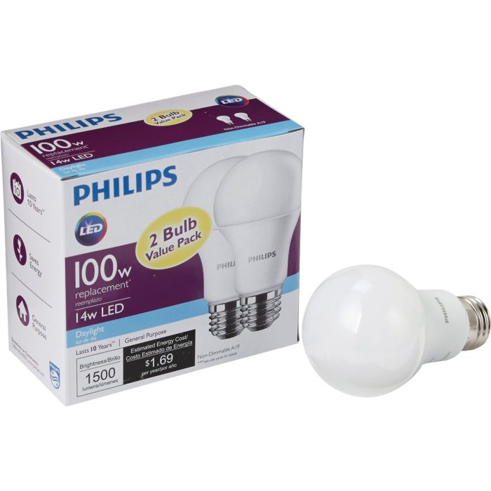 Philips 100W Equivalent Daylight A19 Medium LED Light Bulb (2-Pack)