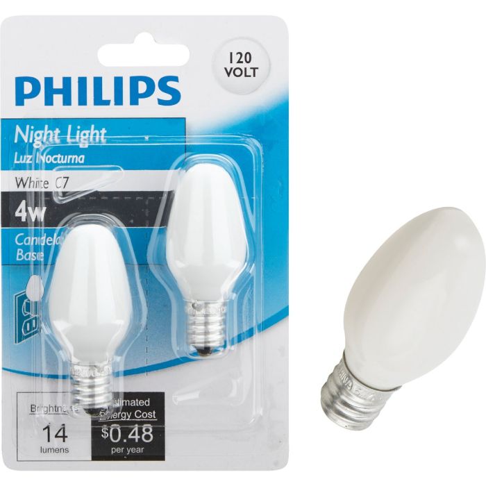 Philips 4W White Candelabra C7 Incandescent Night Light Bulb (2-Pack)