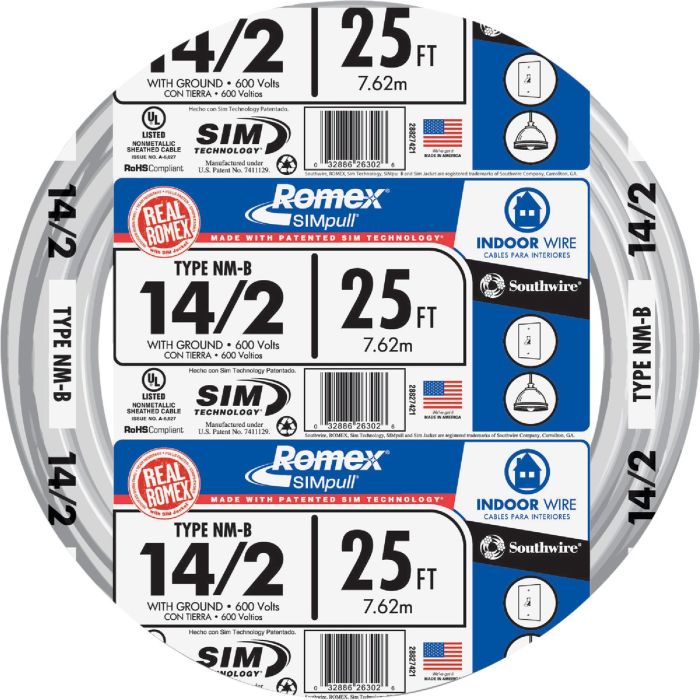 Romex 25 Ft. 14/2 Solid White NMW/G Electrical Wire