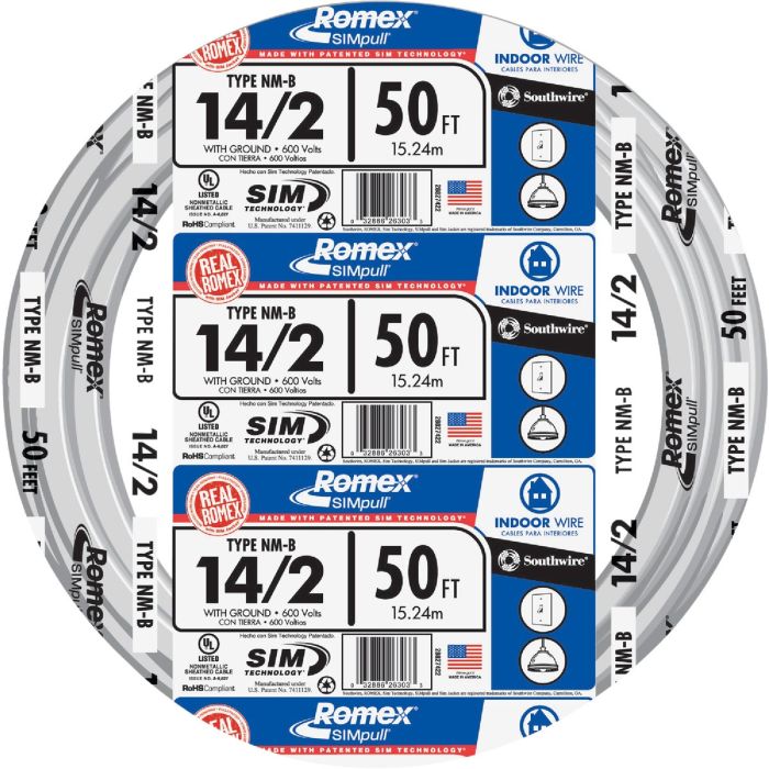 Romex 50 Ft. 14/2 Solid White NMW/G Electrical Wire