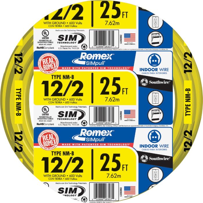 Romex 25 Ft. 12/2 Solid Yellow NMW/G Electrical Wire